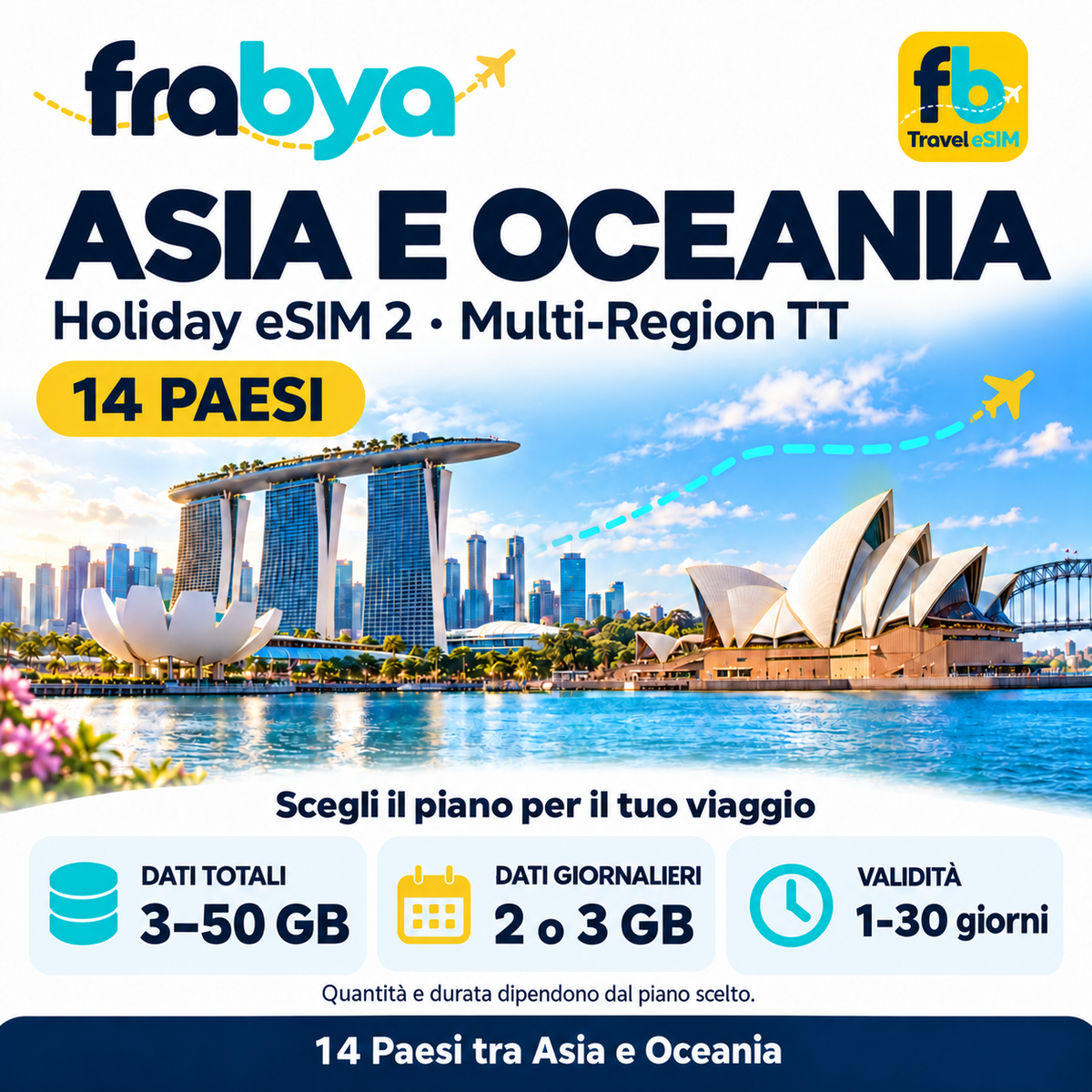 Frabya Holiday eSIM 2 Multi-Region TT — 14 Paesi tra Asia e Oceania