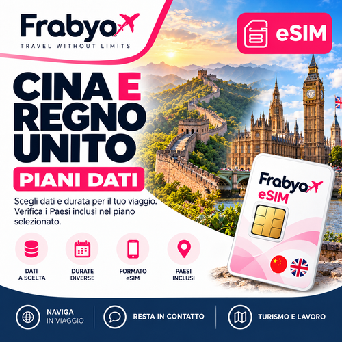 Frabya eSIM CINA E REGNO UNITO — piani dati e durate selezionabili